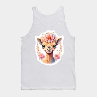 Camel Watercolor Flower Tank Top